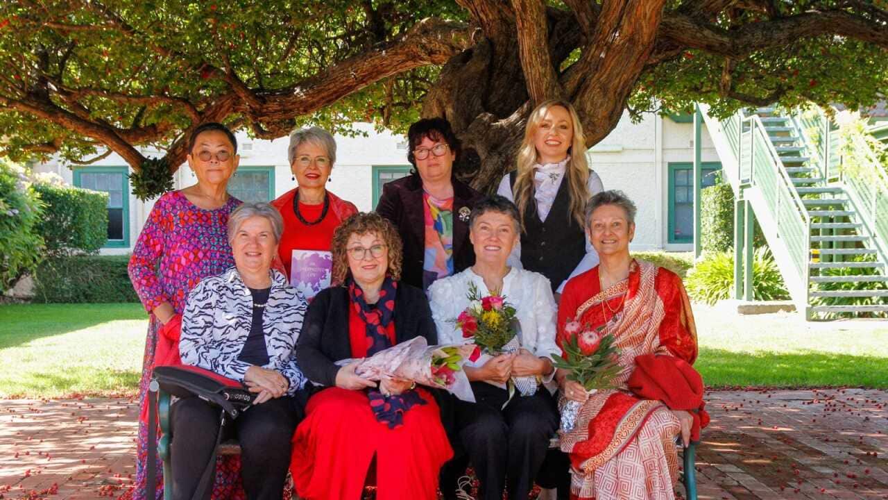 Author Vesna Cvjeticanin (2nd R in first row) and her friends