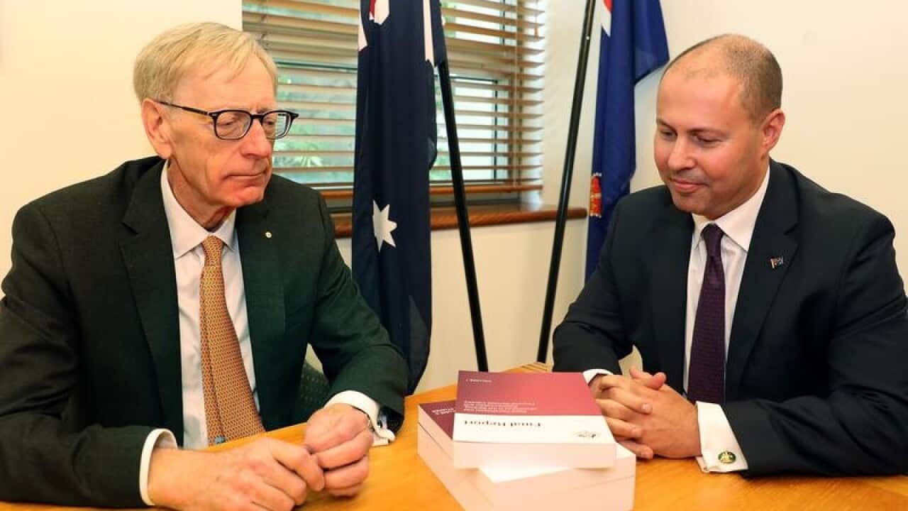 Royal Commissioner Kenneth Hayne and Treasurer Josh Frydenberg.