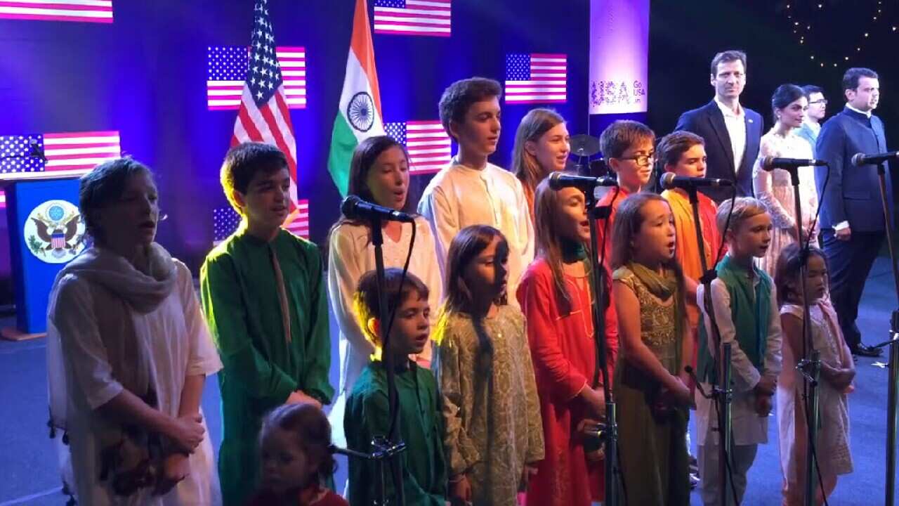 American kids singing the Indian national anthem 