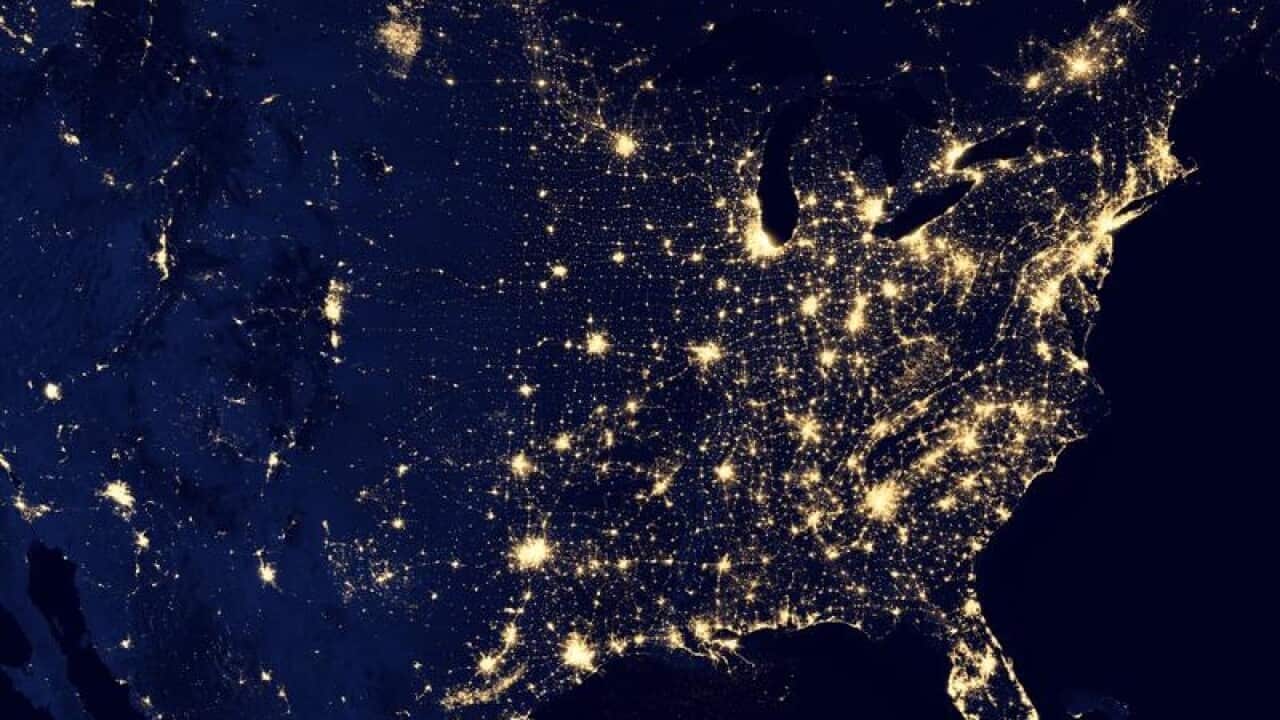 A composit image of the north american continent at night