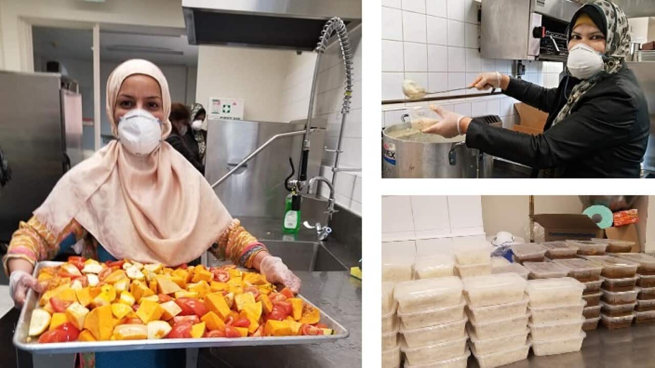 A group of Muslim women prepare free meals for people affected by COVID-19 in Victoria.