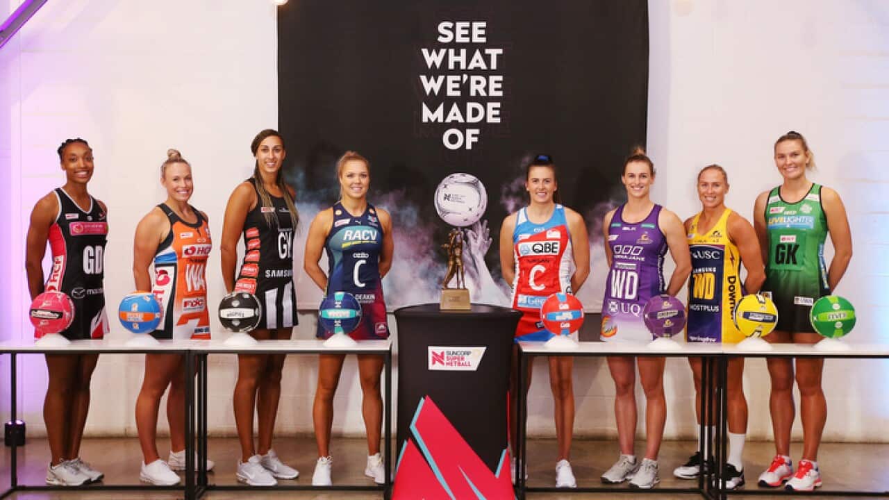 Team captains pose during the Netball Australia 2019 Season Launch in Melbourne