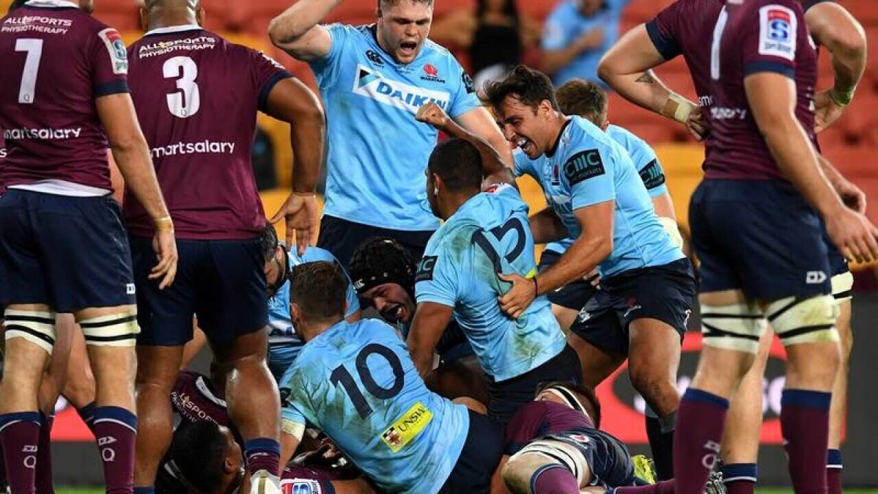 NSW Waratahs players celebrate