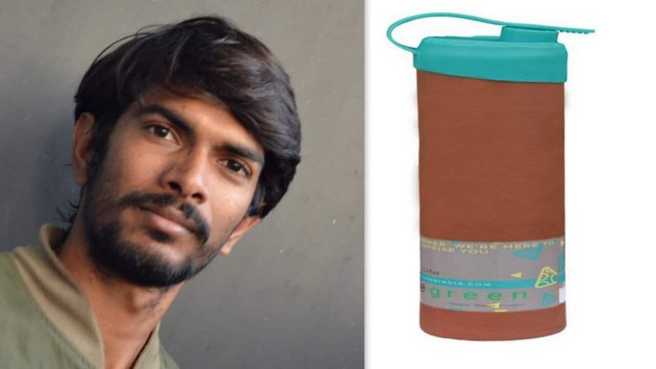 Pramod S with his world's first air tight clay water bottles