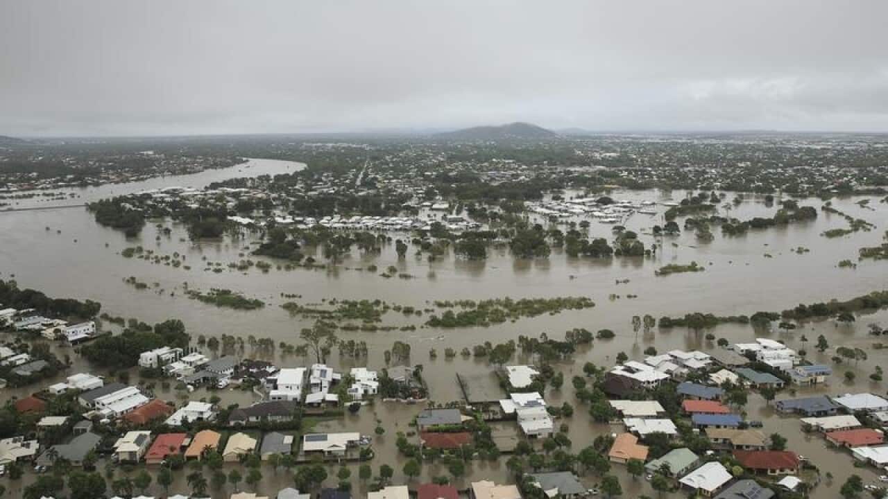 An aerial view of a flooded suburb in Townsville