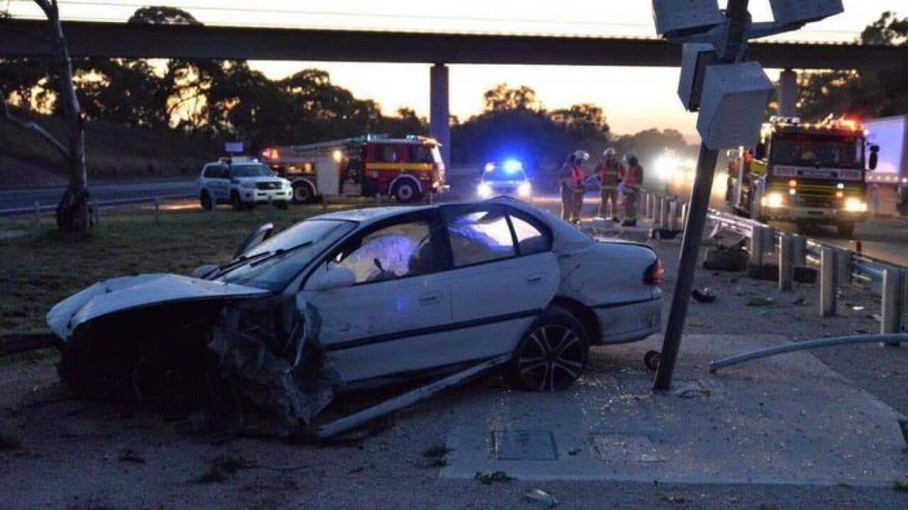 The scene of a car crash near Adelaide that destroyed a speed camera