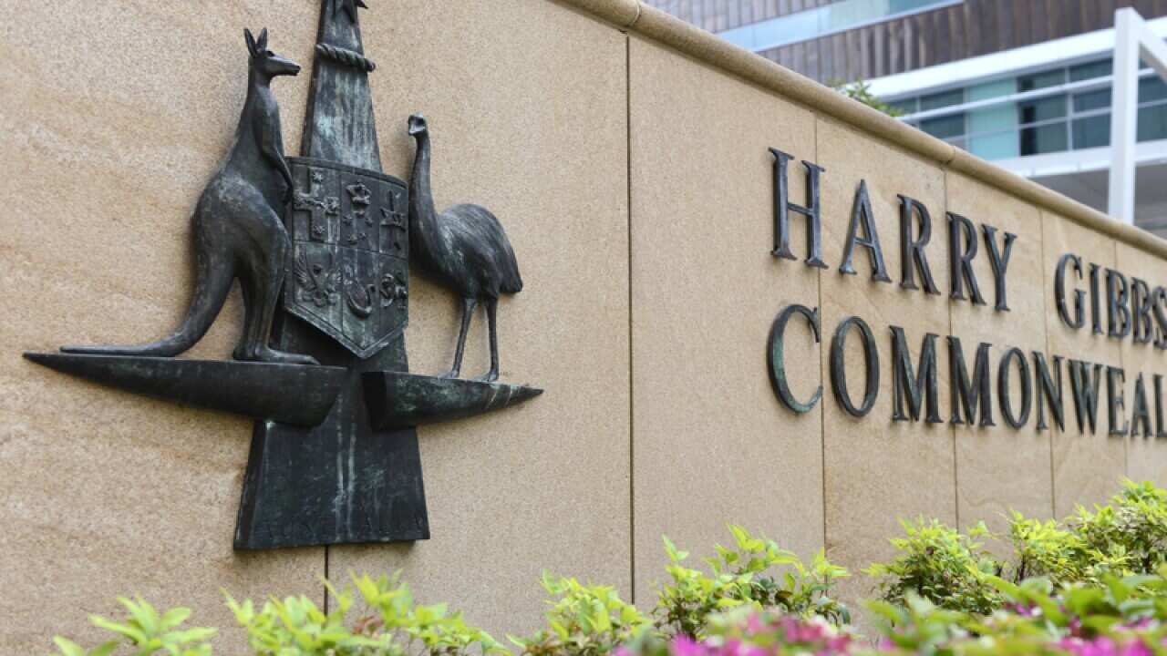 The Australian Coat of Arms outside the Federal Court in Brisbane