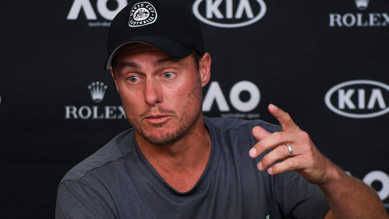 Lleyton Hewitt speaks to the media during a press conference on day four of the Australian Open tennis tournament in Melbourne.