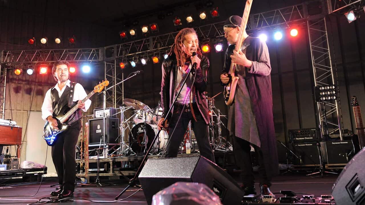 Flower Travellin' Band performs at their "We are here" tour final at Tokyo Hibiya Outdoor Auditorium on October 5, 2008 in Tokyo, Japan. (Photo by Jun Sato/WireImage)