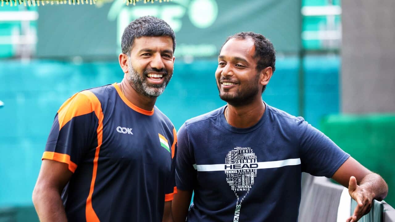 Rohan Bopanna with Ramkumar Ramanathan during a practice session