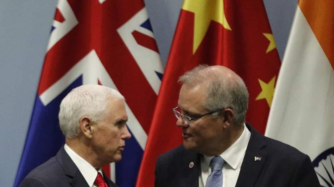 US Vice-President Mike Pence (L) and Prime Minister Scott Morrison (R)