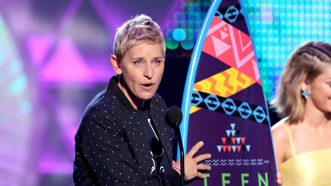 Ellen DeGeneres accepts the choice comedian award at the Teen Choice Awards at the Galen Center on Sunday, Aug. 16, 2015, in Los Angeles. (Photo by Matt Sayles/Invision/AP)