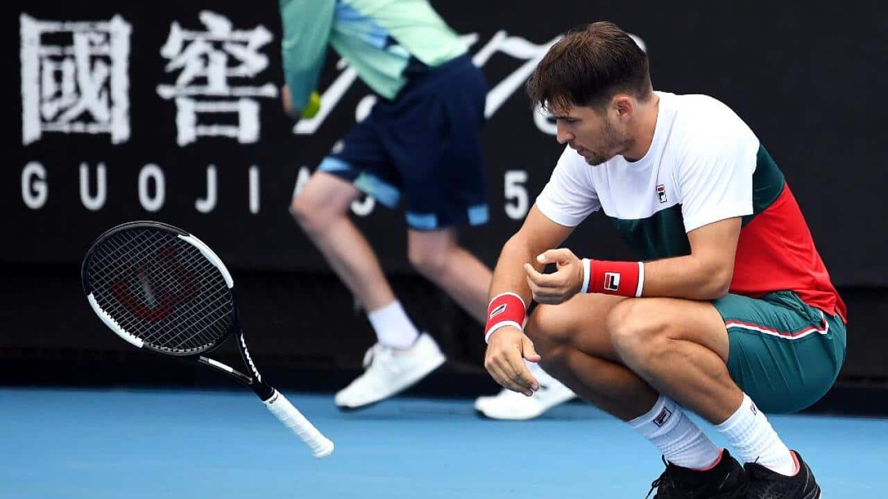 Dusan Lajovic shows his emotions during match again Diego Schwartzman
