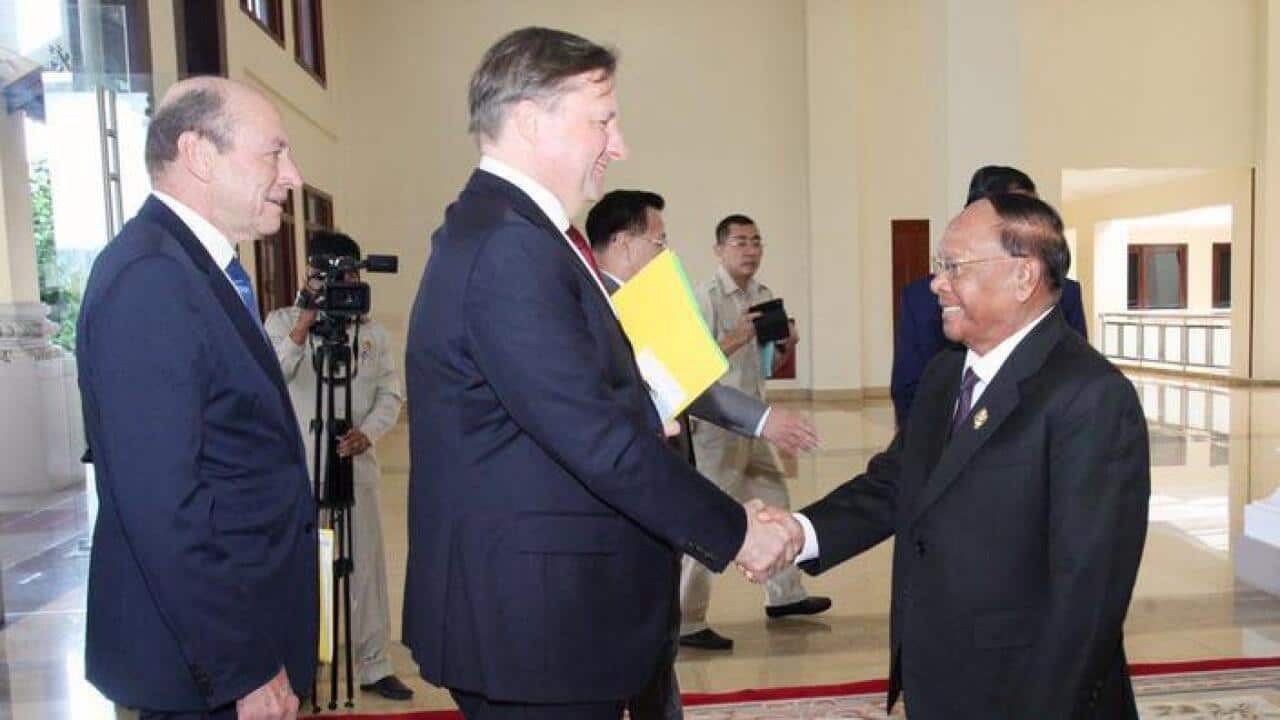 French delegates with President for Cambodia National Assembly Heng Samrin