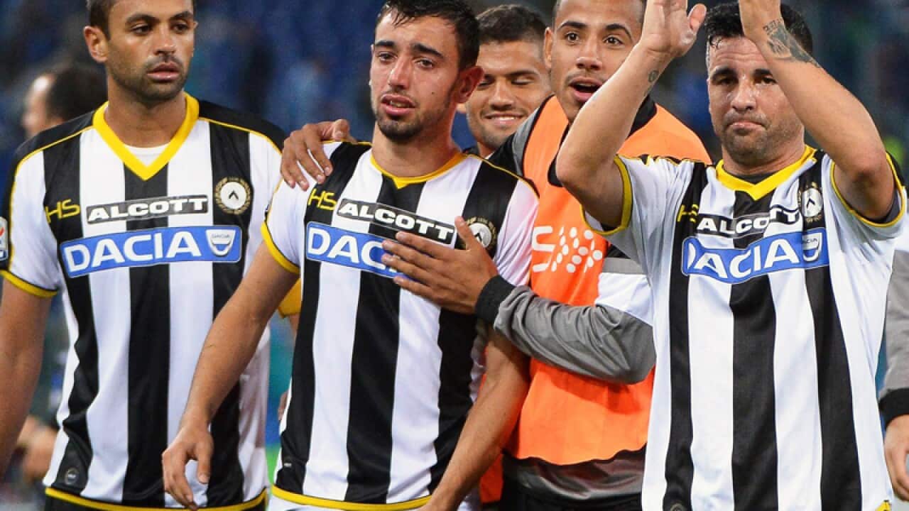 Udinese players celebrate victory over Lazio