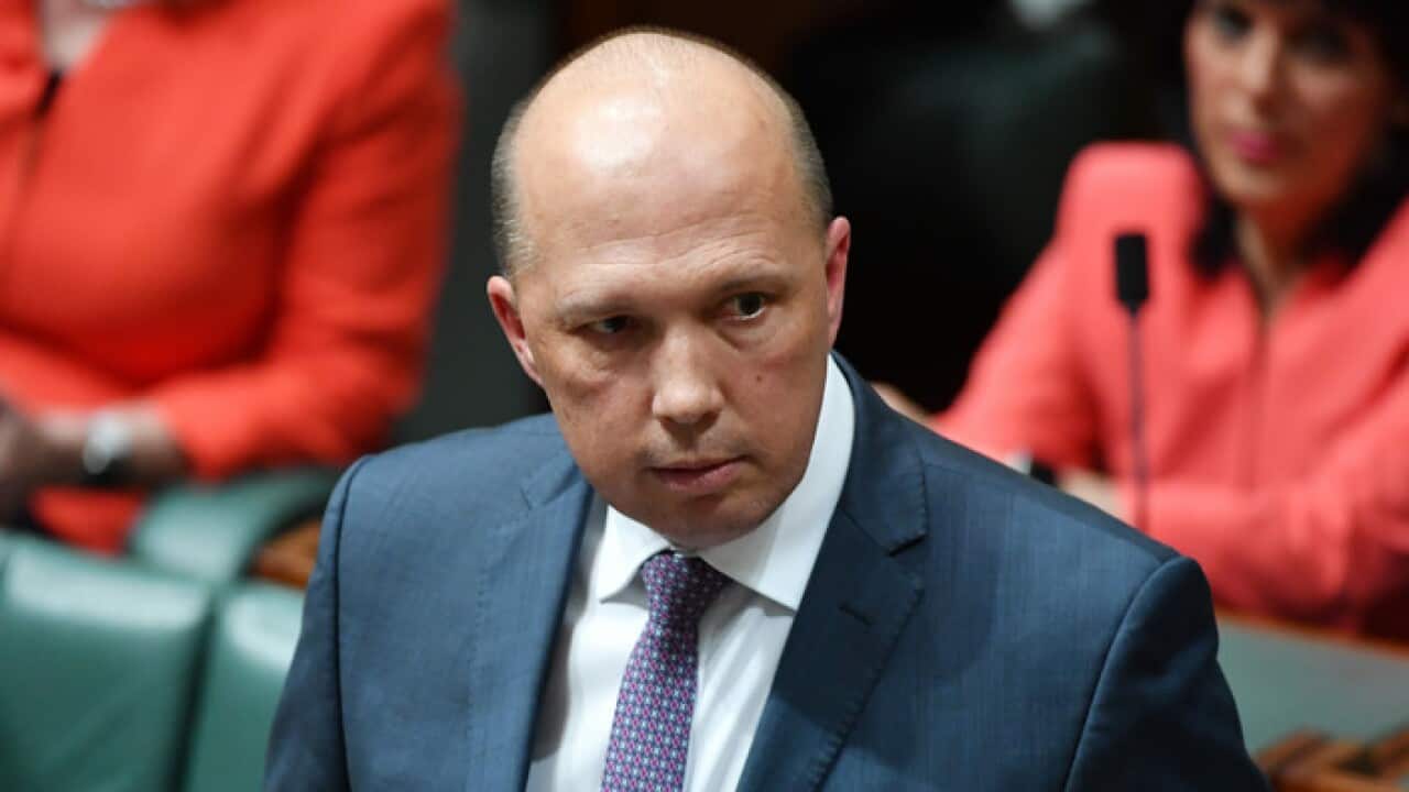 Minister for Immigration Peter Dutton during Question Time in the House of Representatives at Parliament House in Canberra, Thursday, September 7, 2017. (AAP Image/Mick Tsikas) NO ARCHIVING