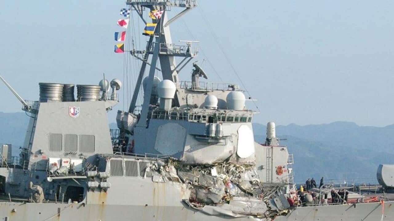 The damaged US Navy destroyer USS Fitzgerald