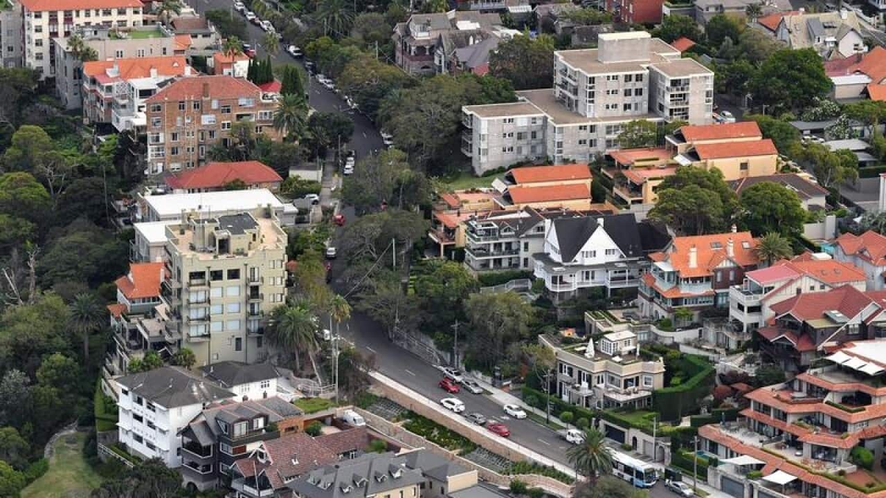 An aerial image of waterfront properties in Sydney.