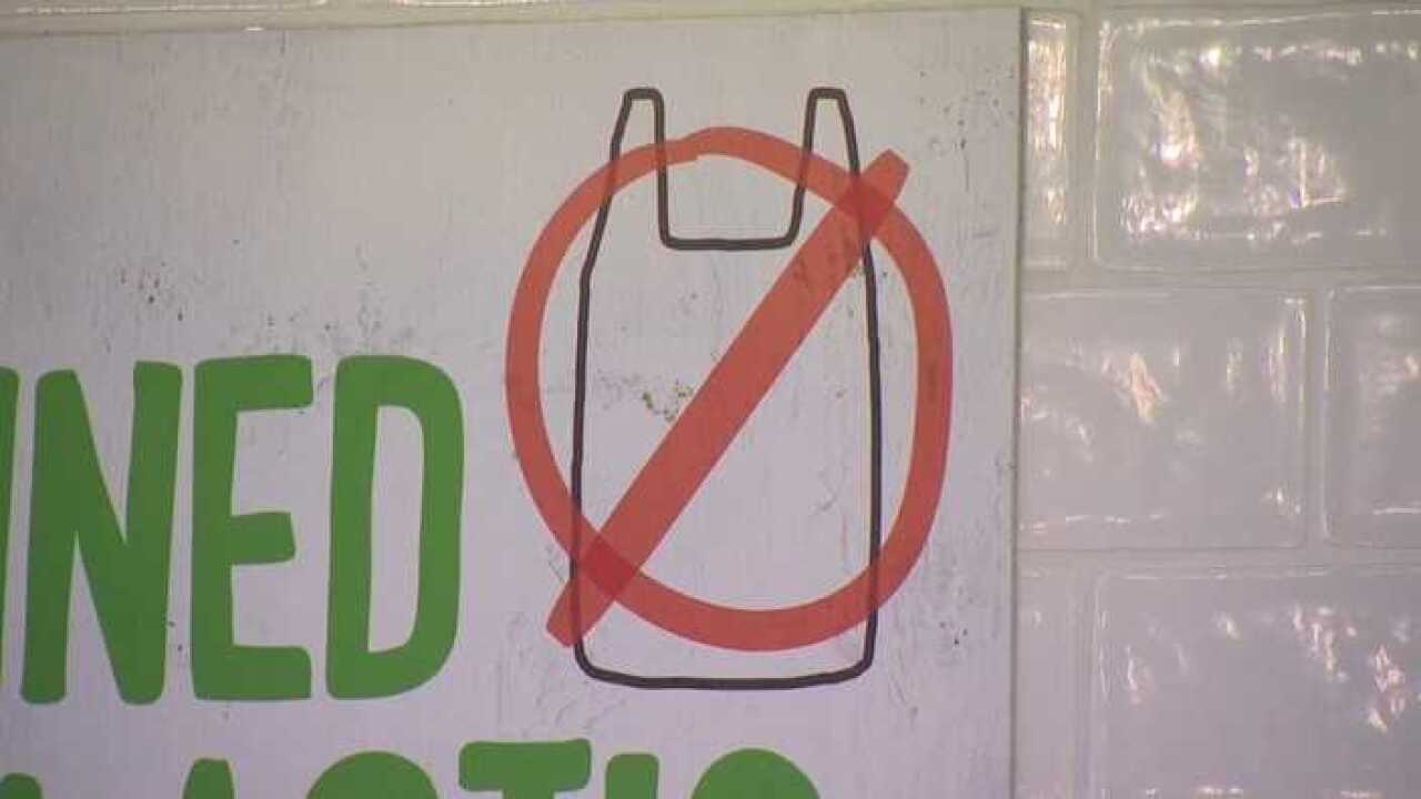 Plastic bag ban sign