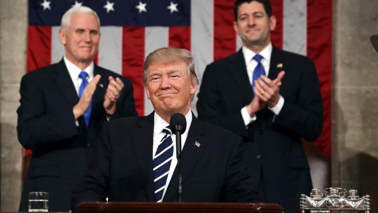 President Donald Trump addresses a joint session of Congress on Capitol Hill in Washington, Tuesday, Feb. 28, 2017.