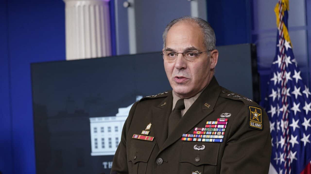 United States Army General Gus Perna at a breifing at the White House