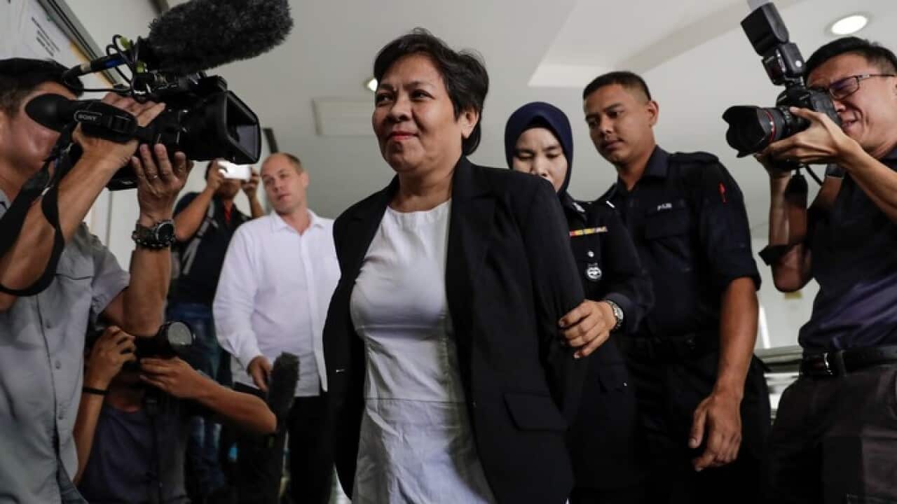 Maria Exposto arriving at the High Court near Kuala Lumpur
