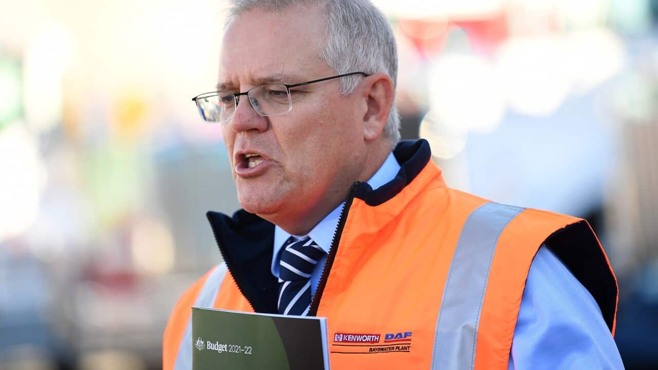 PM Scott Morrison speaks to media during a press conference following a visit to PACCAR Australia in Melbourne.