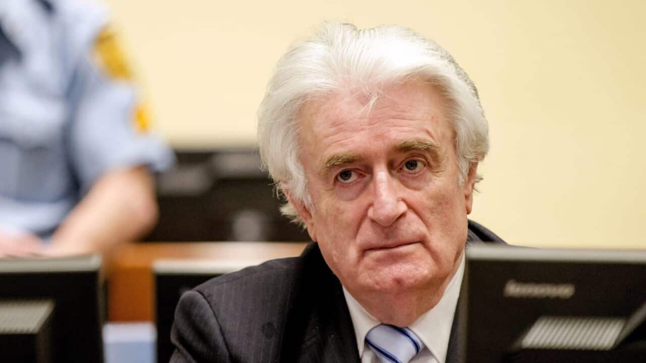 A file picture dated 11 July 2013 of Bosnian Serb wartime leader Radovan Karadzic 