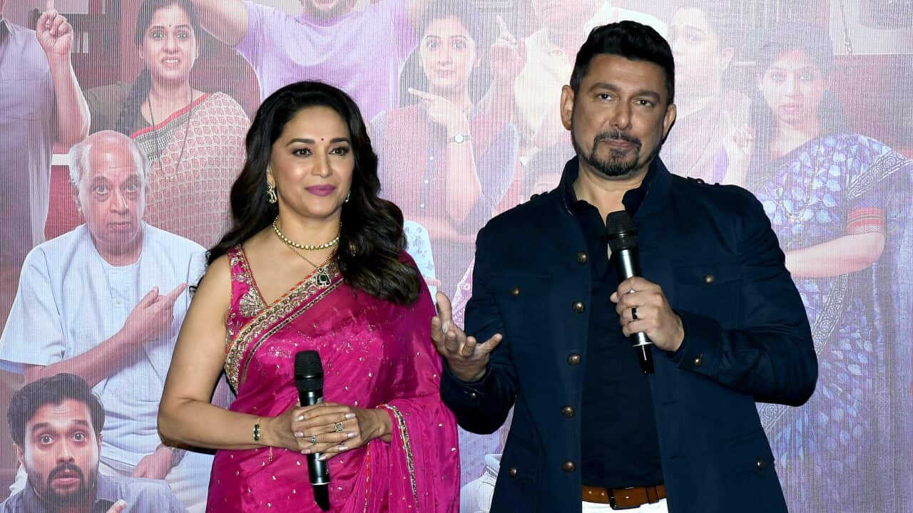 India: Madhuri Dixit and Shriram Nene at the trailer launch of the upcoming Marathi film 'Panchak'