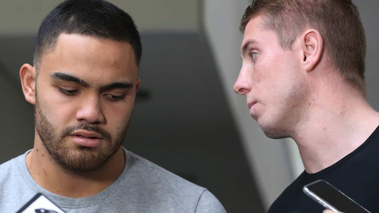 South Sydney Rabbitohs players Dylan Walker (left) and Aaron Gray.