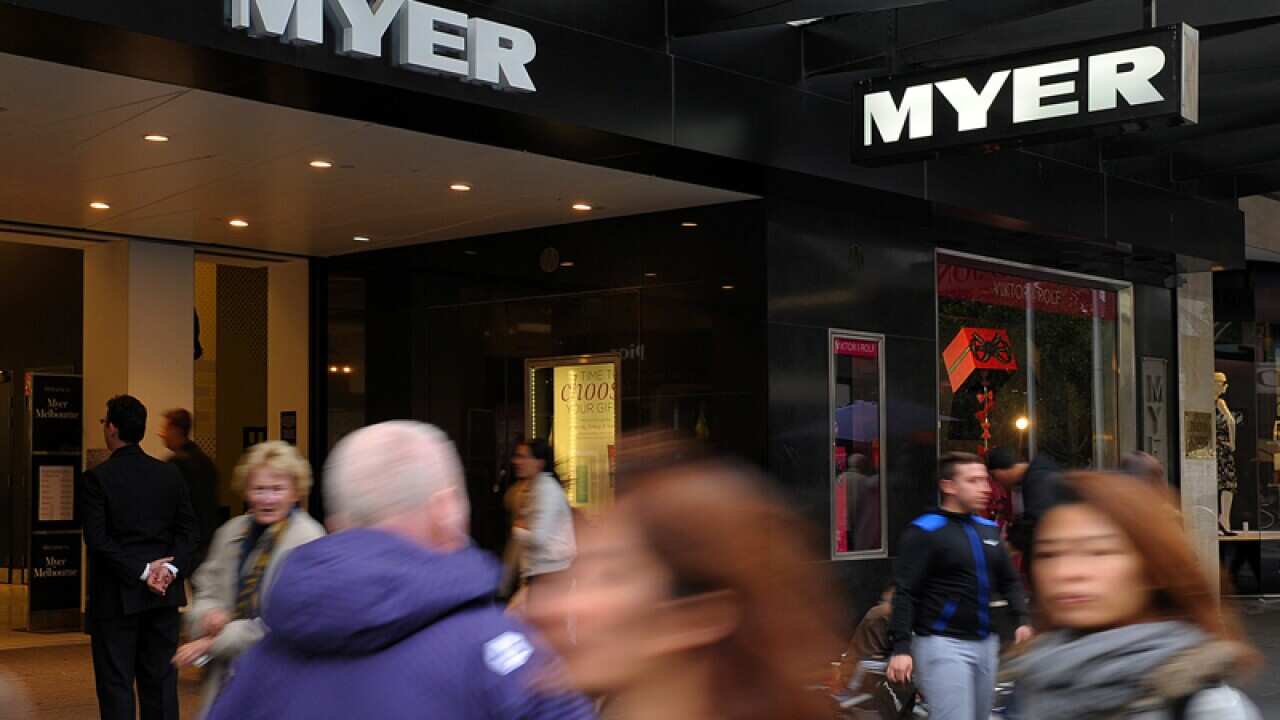Pedestrians walk past Myer in the Bourke Street Mall in Melbourne