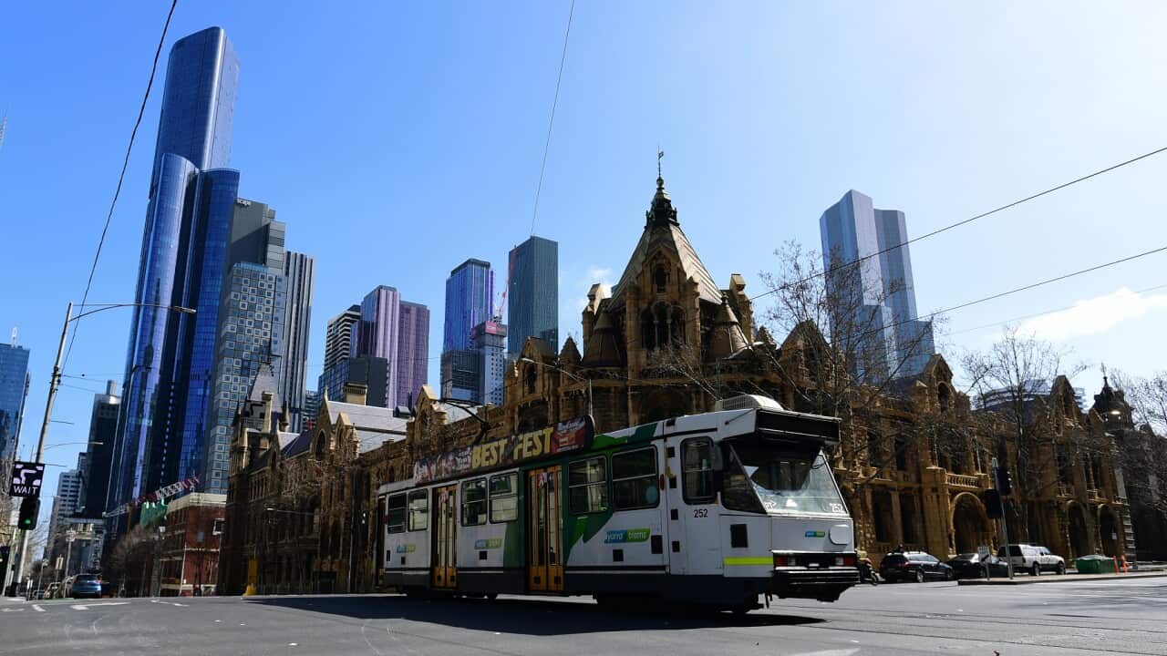 A tram on La Trobe Street in Melbourne