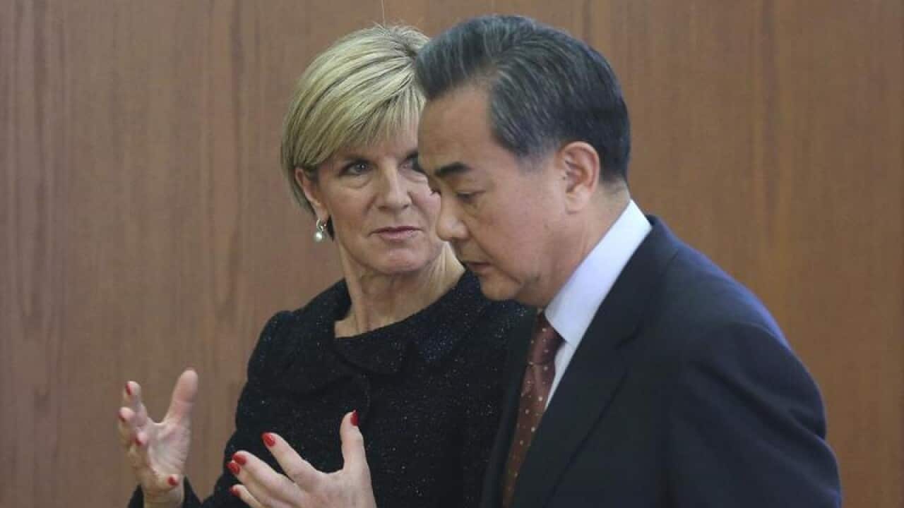 File image of Julie Bishop with China's Foreign Minister Wang Yi.