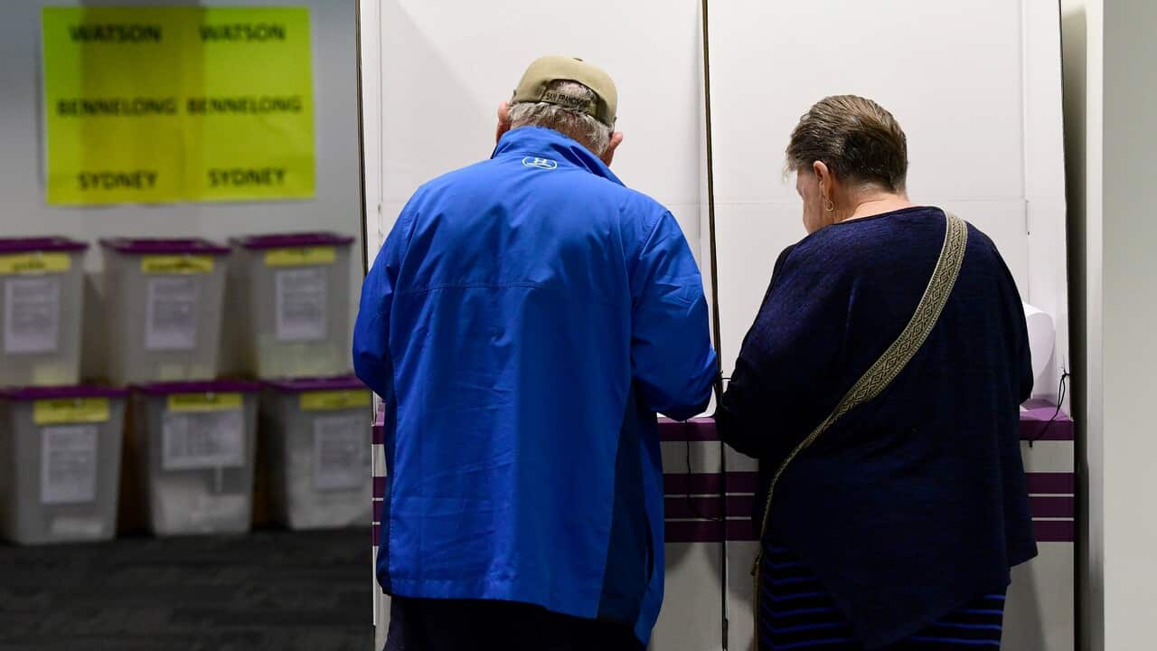 Voters are seen placing their early vote at a pre-pooling booth in Sydney.