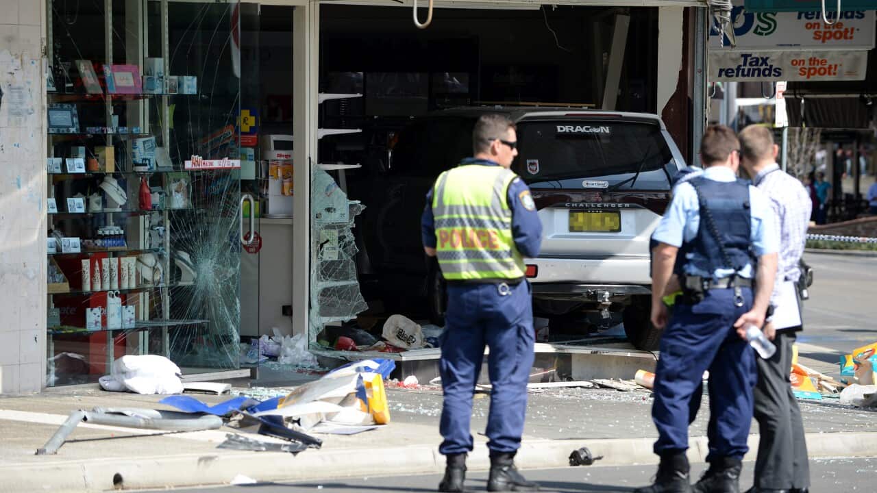 Scene in Kogarah where a car crashed into a chemist, killing a 16-year-old girl