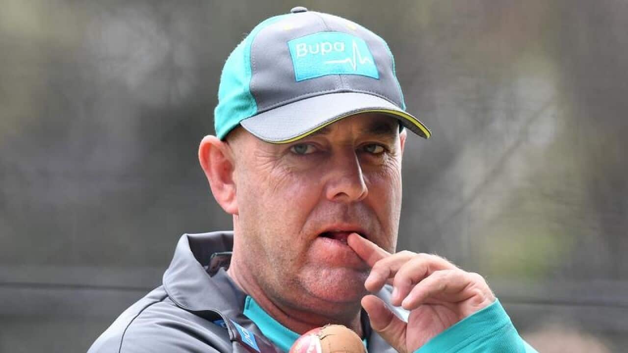 Australian coach Darren Lehmann looks on