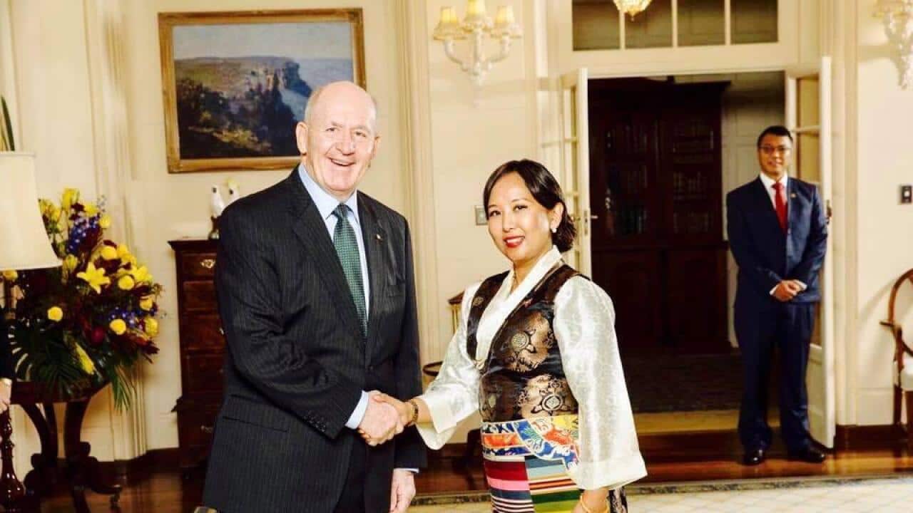 Lucky Sherpa, Nepal's Ambassador to Australia, meets with Australian governor-general Sir Peter Cosgrove.