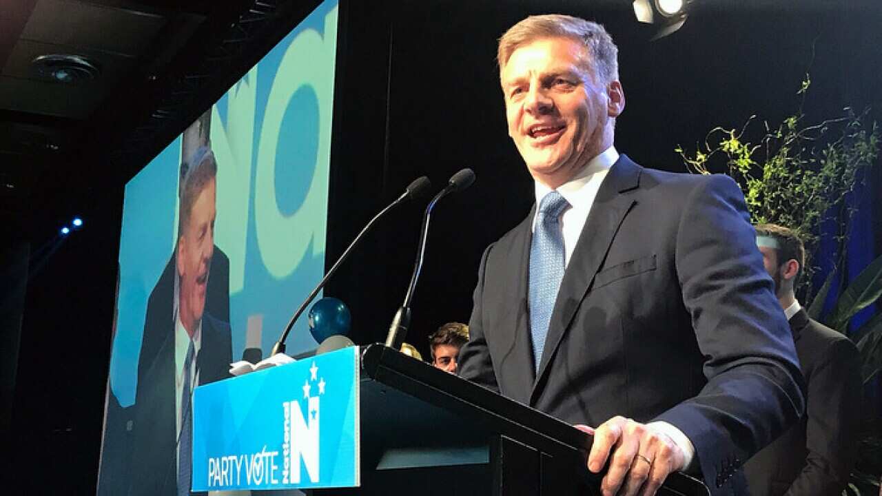 National Party leader Bill English addresses supporters at the National Party election night event in Auckland, Saturday, Saturday, 23 September 2017.