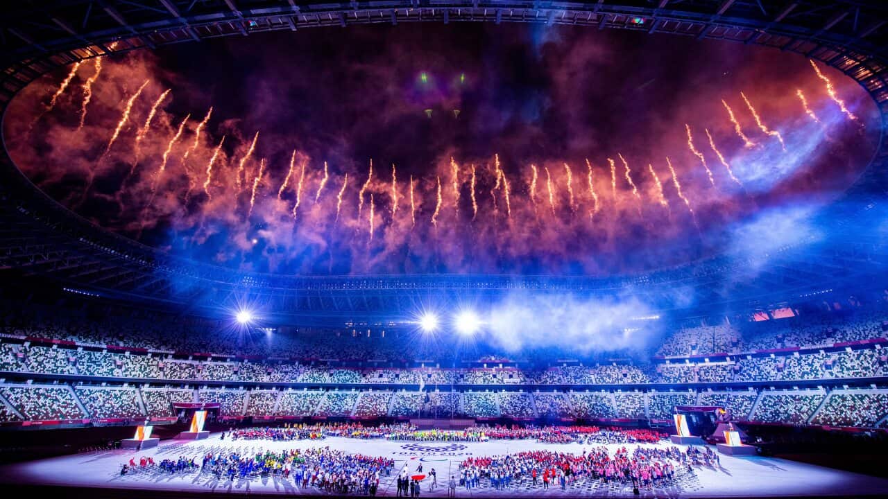 Fireworks at the closing ceremony of the Tokyo 2020 Paralympic Games, 5 September, 2021.