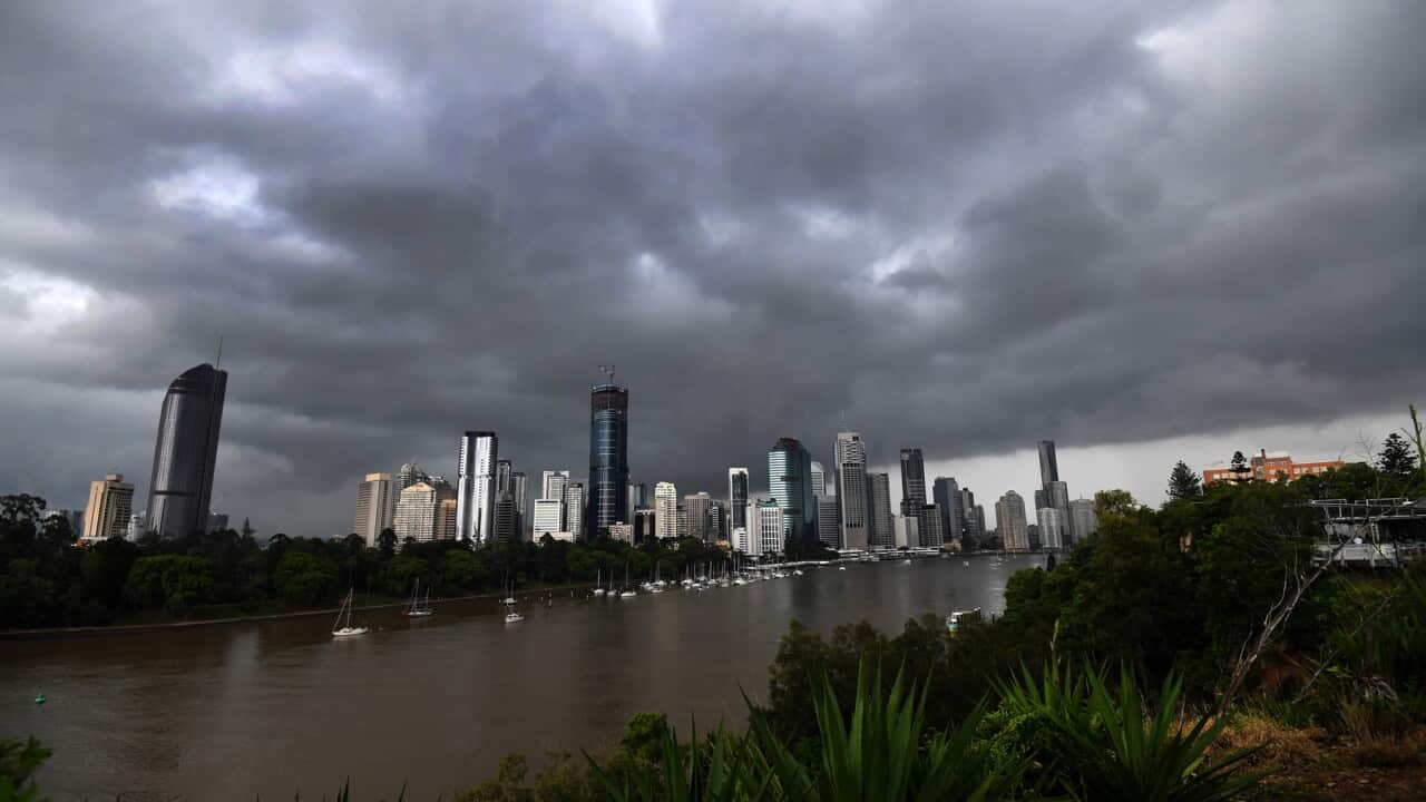 Storm clouds hover over Brisbane's CBD
