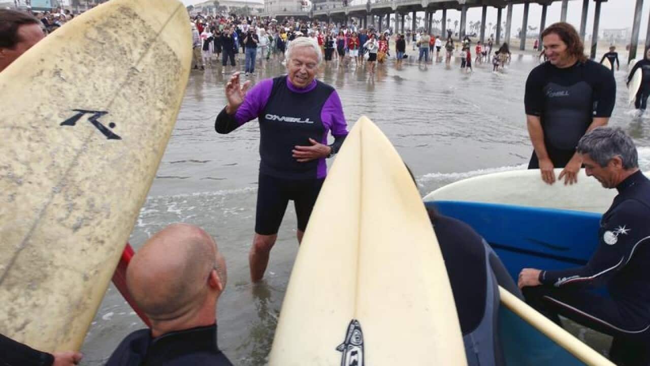 The Blessing of the Waves ceremony at Huntington Beach, California.
