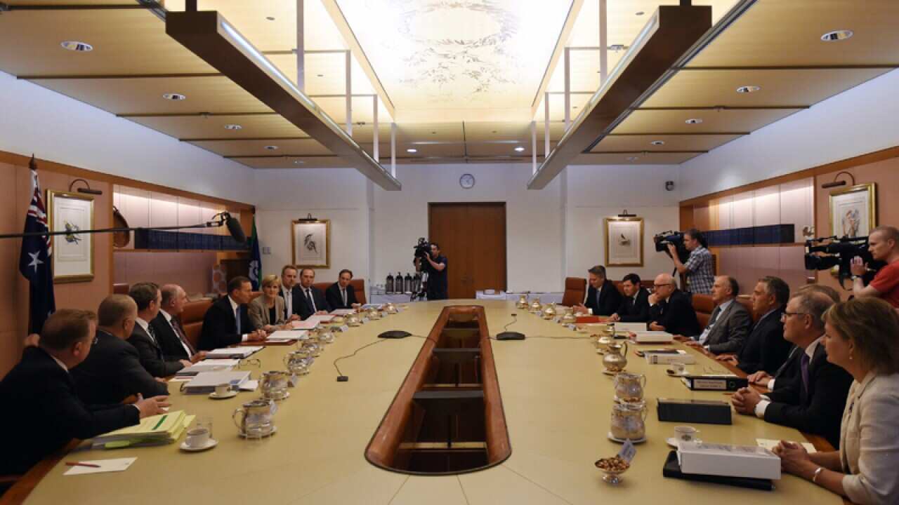 Australian Prime minister Tony Abbott speaks during a cabinet meeting