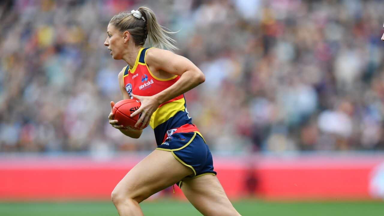 Deni Varnhagen of the Adelaide Crows during a match at the Adelaide Oval
