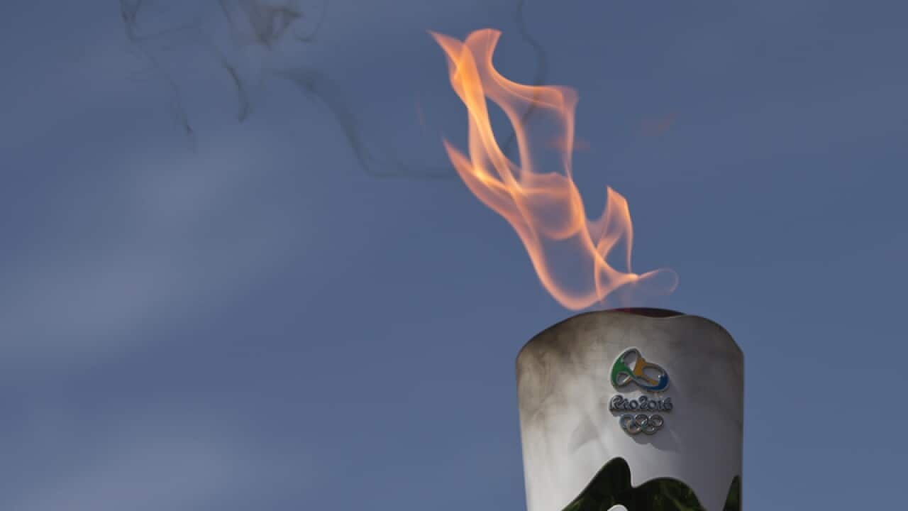 A lit torch of the Rio de Janeiro Olympic games