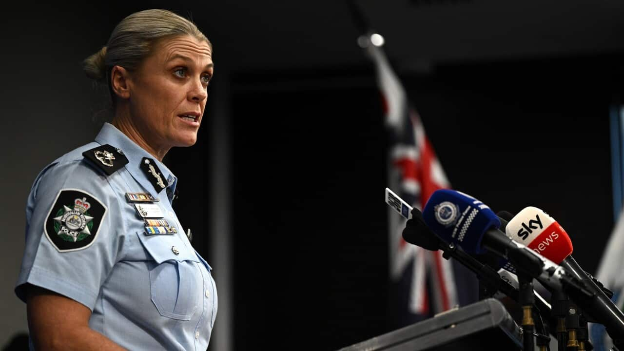 AFP Deputy Commissioner Krissy Barrett speaks to media during a press conference with NSW Police Assistant Commissioner David Hudson (AAP).