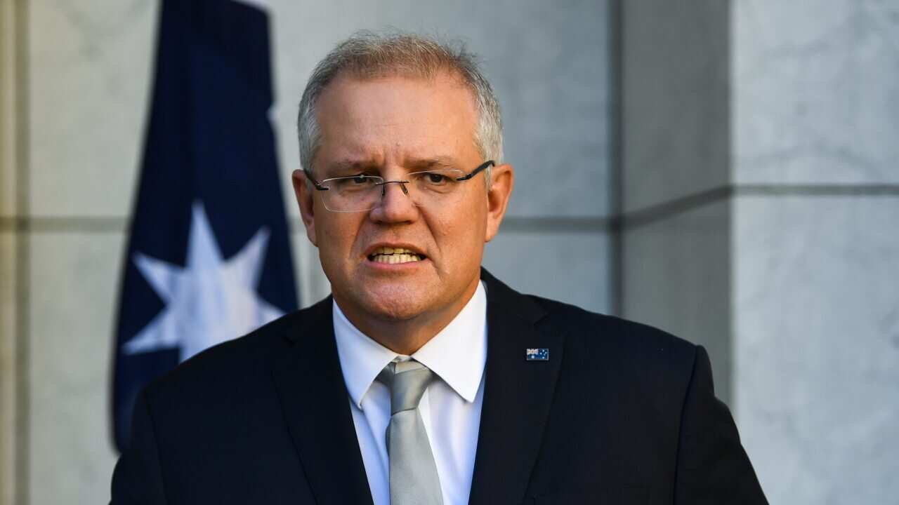 Australian Prime Minister Scott Morrison speaks to the media during a press conference at Parliament House in Canberra, Friday, June 26, 2020. (AAP Image/Lukas Coch) NO ARCHIVING
