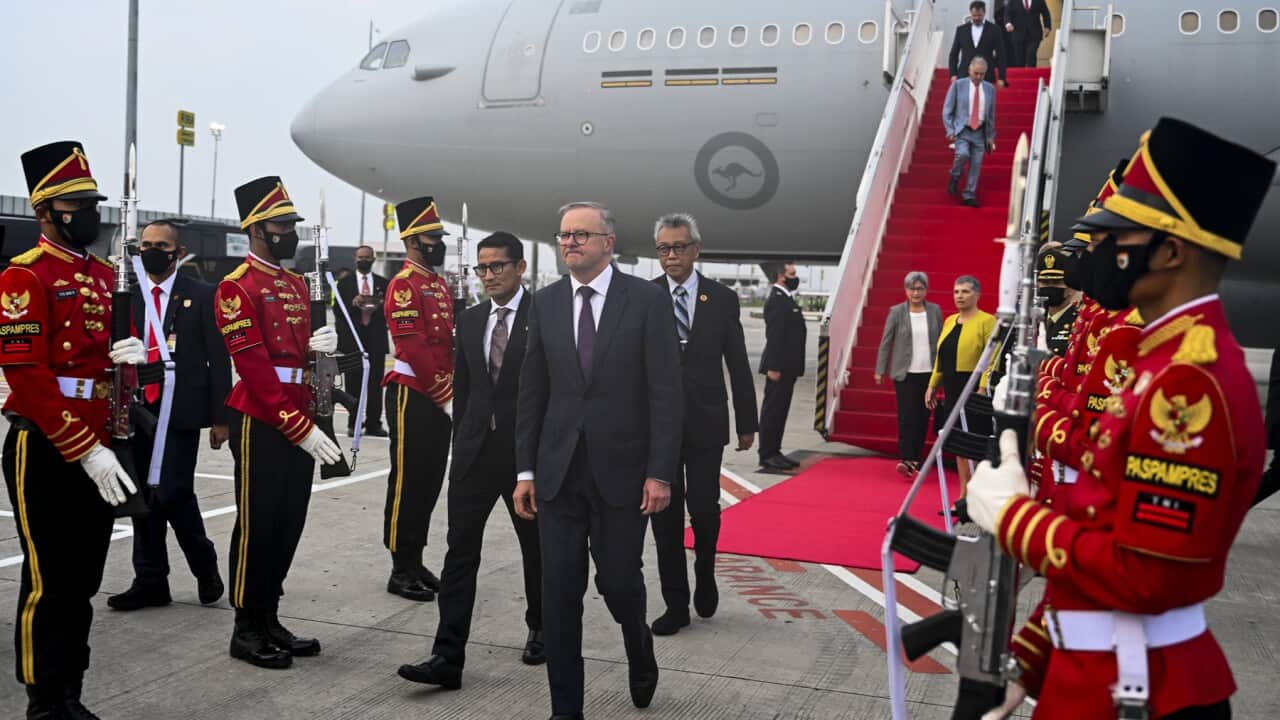 PM Anthony Albanese arrives in Jakarta (AAP).