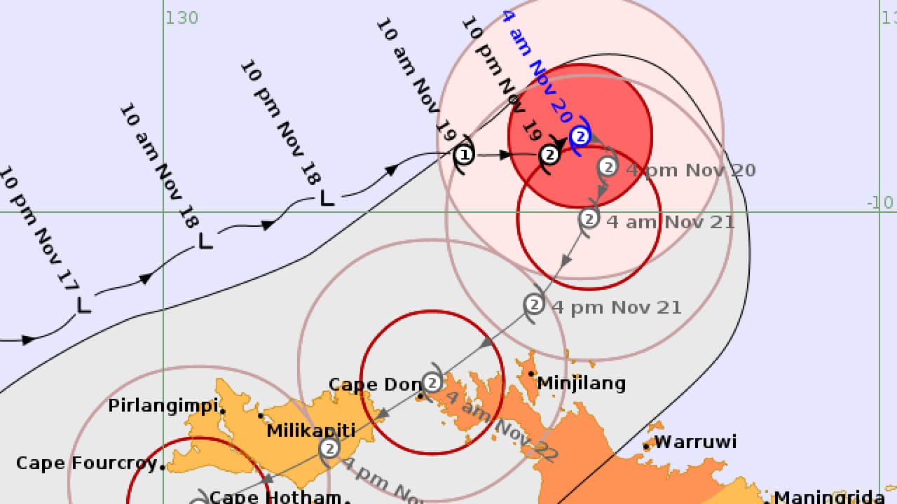 Cyclone Fina will swing towards the Northern Territory as it is in category two Cyclone Fina will swing towards the Northern Territory as it is in category two