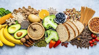 Group of food with high content of dietary fiber arranged side by side