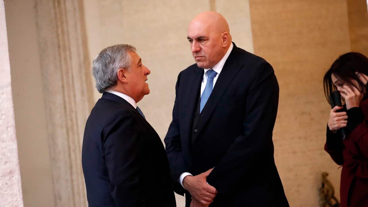 Il ministro degli Esteri Antonio Tajani con il ministro della Difesa Guido Crosetto a Palazzo Chigi.